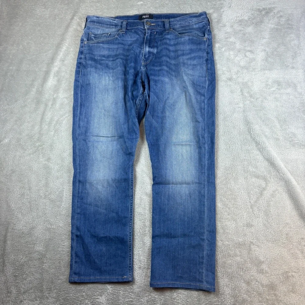 PAIGE Jeans Mens 34 (Fits 36x28) Federal Slim Straight Blue Whisker Fade Stretch